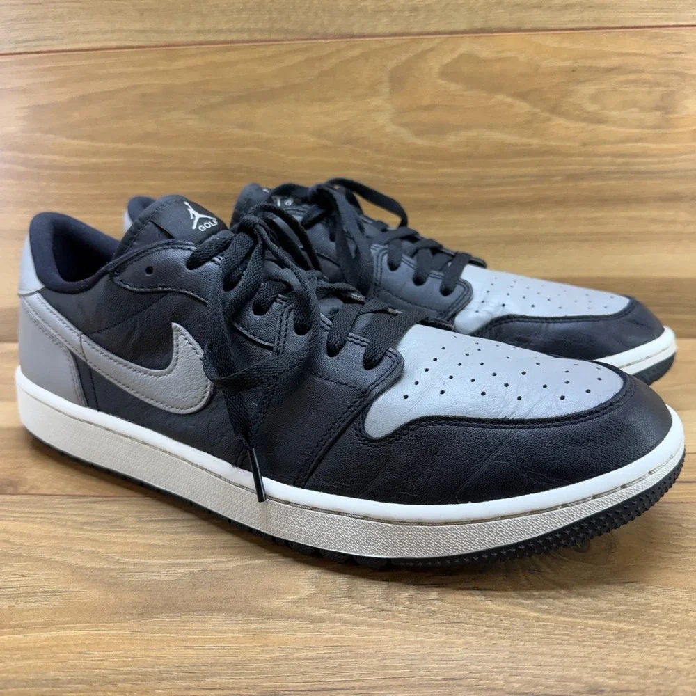 NIKE AIR JORDAN 1 Low Golf Shadow Sneakers Mens 14 Gray Black Leather Spikeless